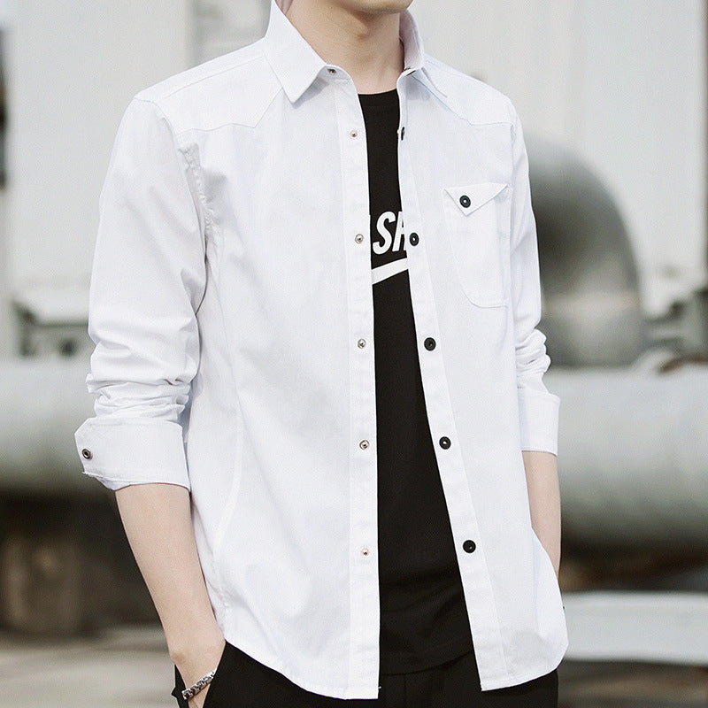 Men's cotton overshirt in worker style with chest flap pocket and shirt collar Mune Fashion