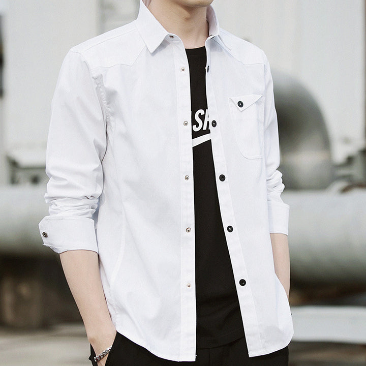 Men's cotton overshirt in worker style with chest flap pocket and shirt collar Mune Fashion