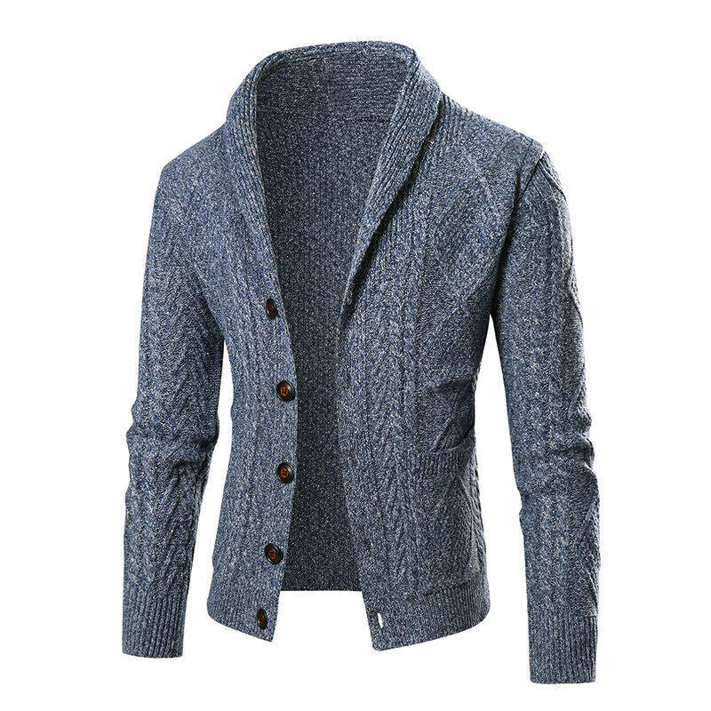 Men's chunky knit cardigan with shawl collar and cable pattern Mune Fashion