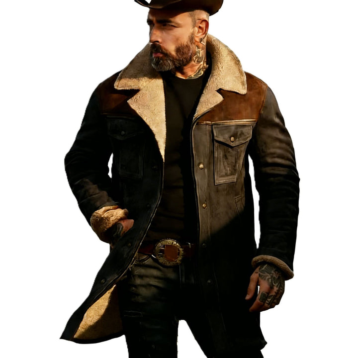 Men's pilot jacket made of suede look with teddy fur lining and lapel collar Mune Fashion