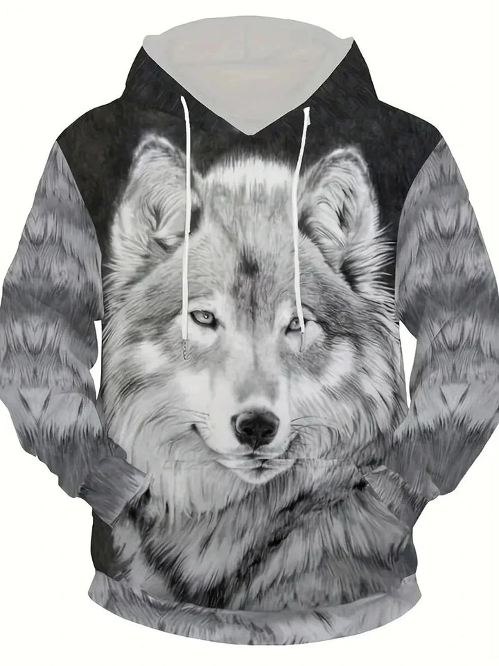 Women's Hoodie with Wolf and Butterfly Motif Mune Fashion