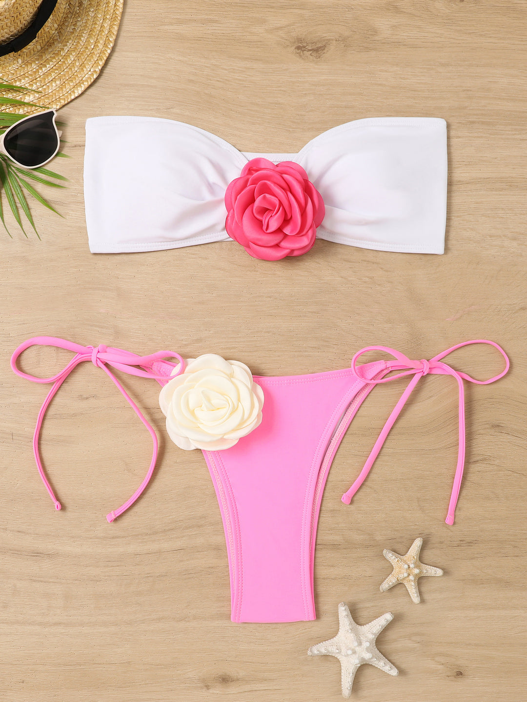 Women's Bandeau Bikini with Floral Application Mune Fashion