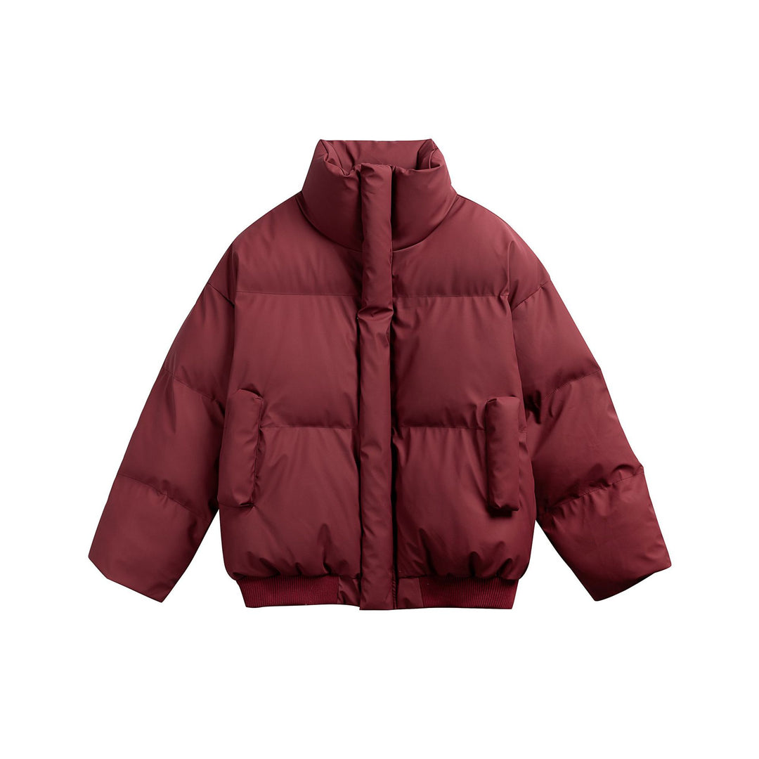 Women short-cut padded quilted bomber jacket with high stand-up collar and patch pockets Mune Fashion