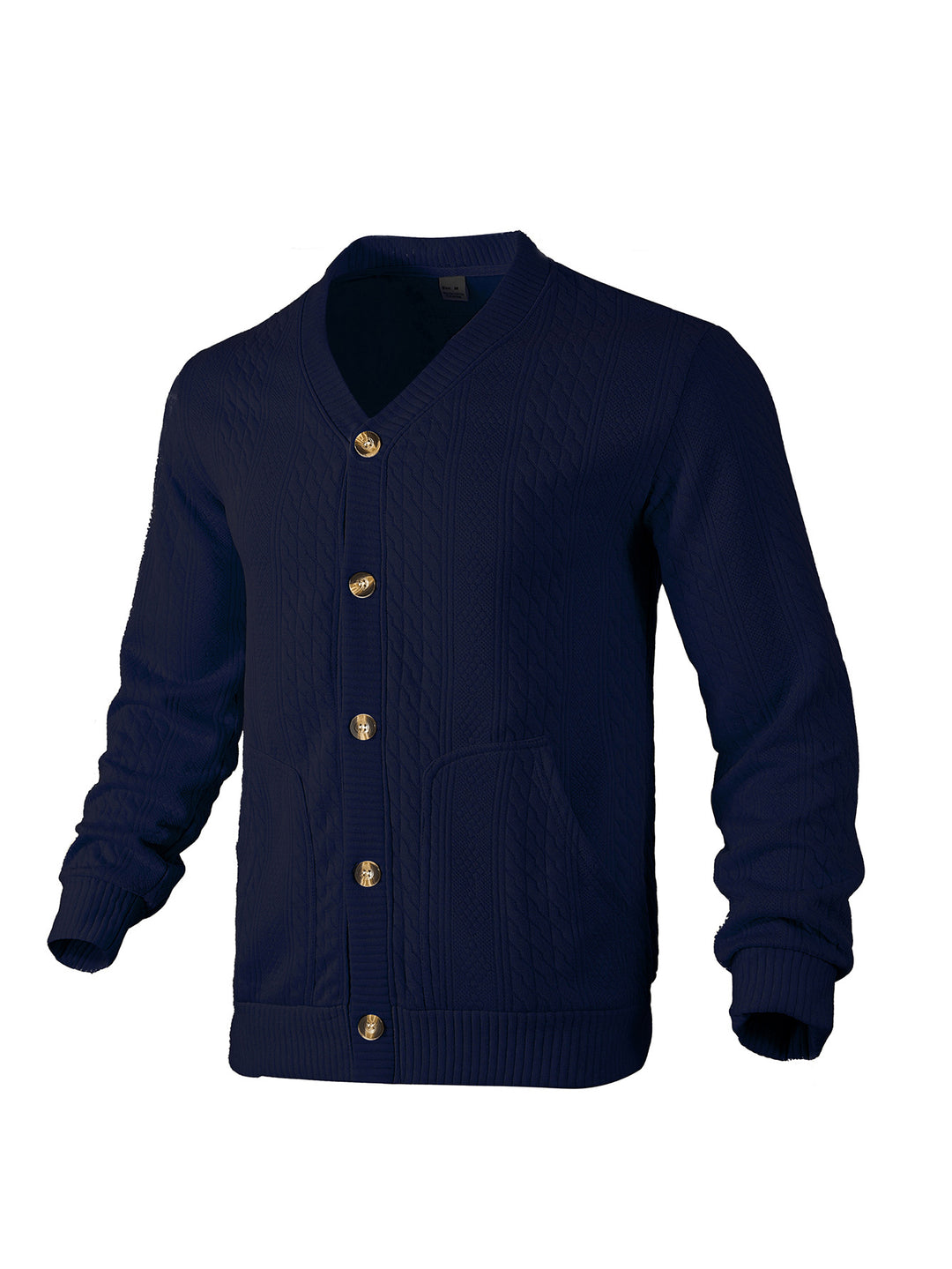 Men's elegant braided knit cardigan with V-neck button placket and patch pockets Mune Fashion