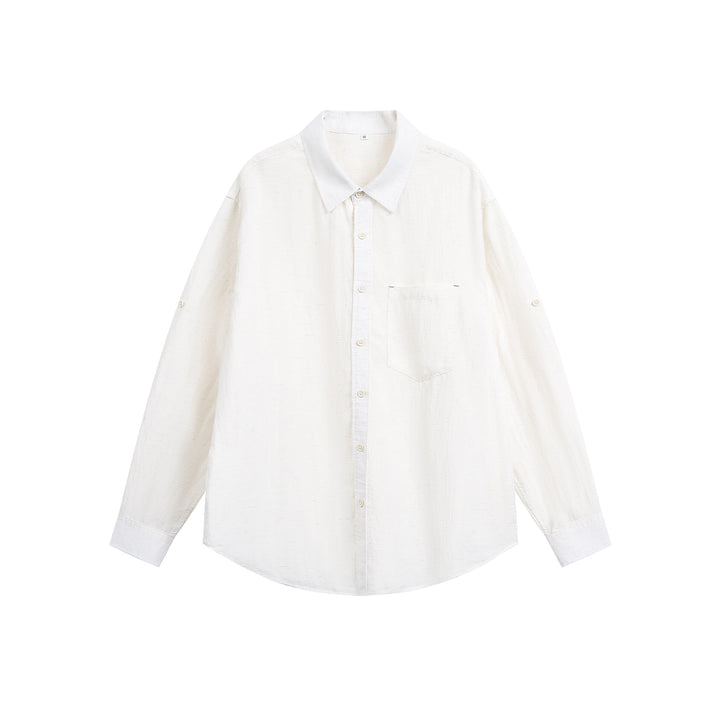 Unisex Oversize shirt jacket made of lightweight linen blend with Kent collar and patch chest pocket Mune Fashion