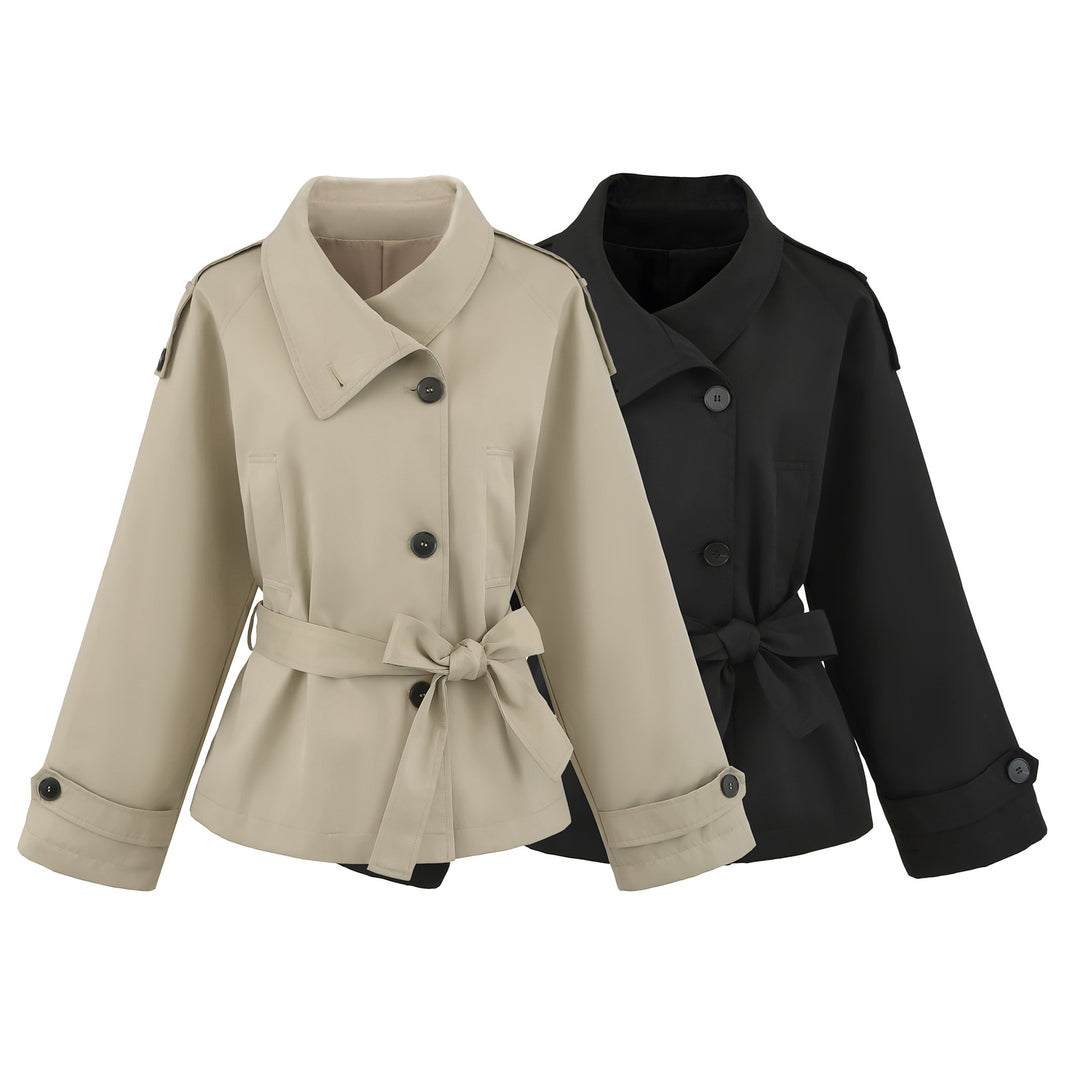 Ladies short trench with tie belt and wide arm Mune Fashion