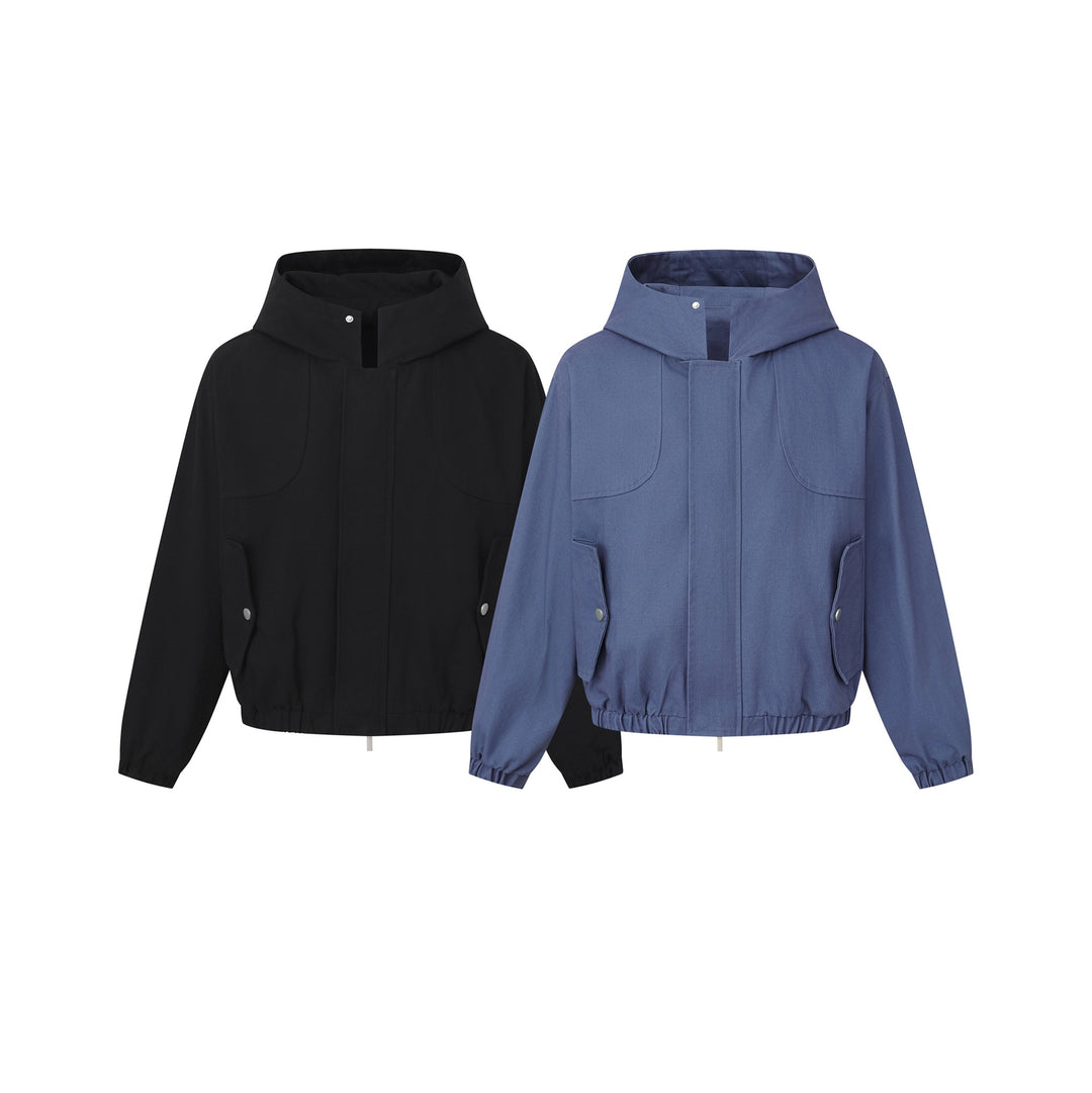 Women's short cut hooded jacket with drawstring hem and patch pockets Mune Fashion