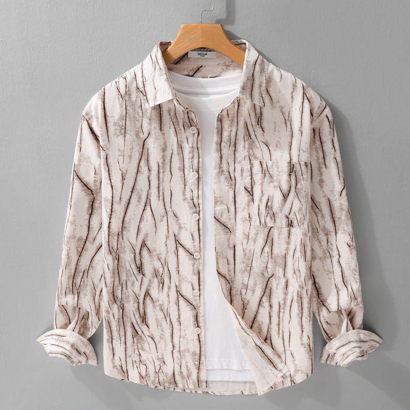 Men's Elegant-Relaxed Linen Blend Shirt with Artistic Brush Stroke Print and Chest Pocket Mune Fashion