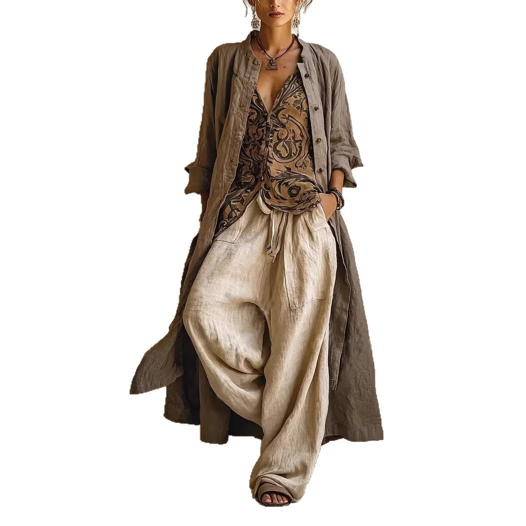 Women Casual Linen Pants with High Waist Mune Fashion