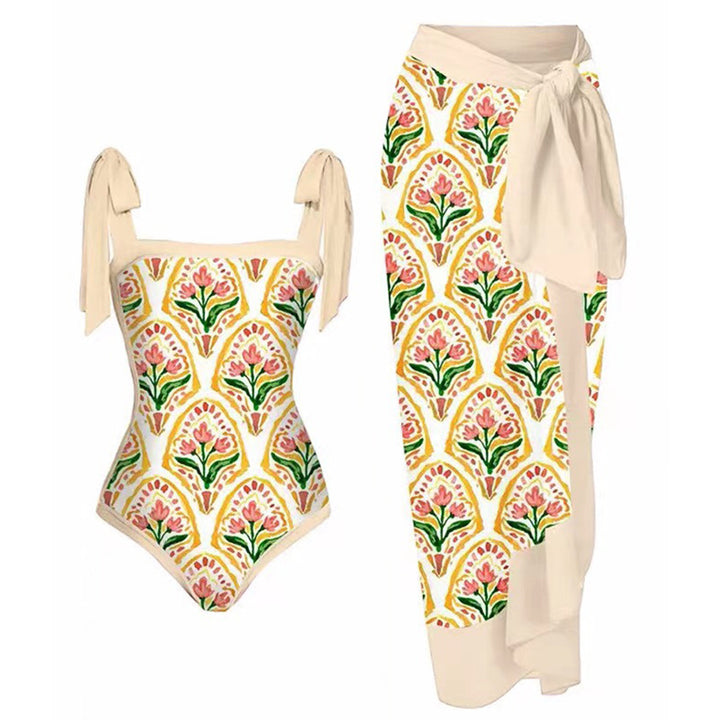 Women's Swimwear Set with Floral Swimsuit and Matching Maxi Skirt Mune Fashion