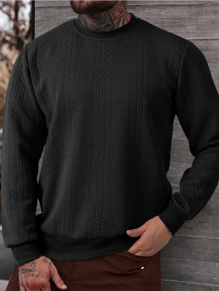 Men's textured round neck sweatshirt with fine waffle structure and ribbed cuffs Mune Fashion