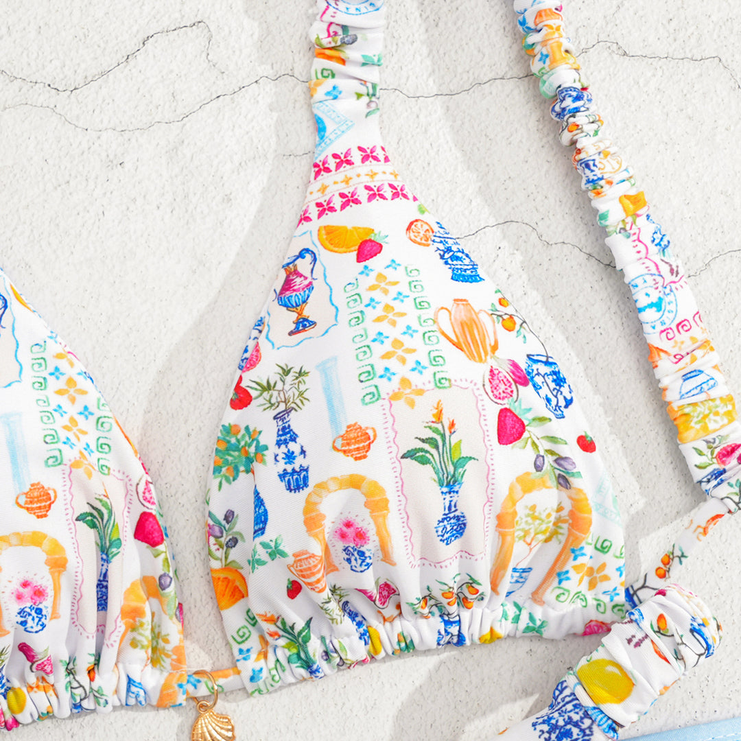 Women's triangle bikini with colorful floral pattern and adjustable straps Mune Fashion