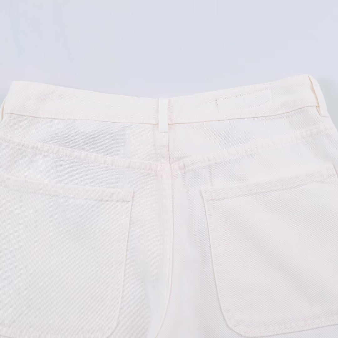 Ladies High-Waist Wide-Leg Jeans with patch front pockets and center seam detail Mune Fashion