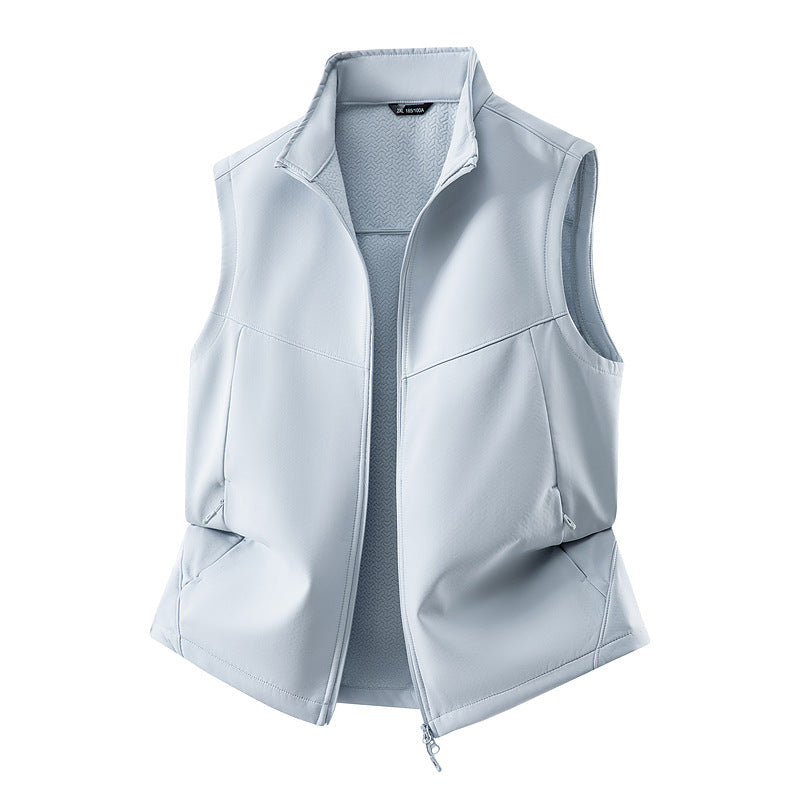 Women's Sleeveless Softshell Vest with Stand-Up Collar, Stretch Lining and Two-Way Zipper Mune Fashion