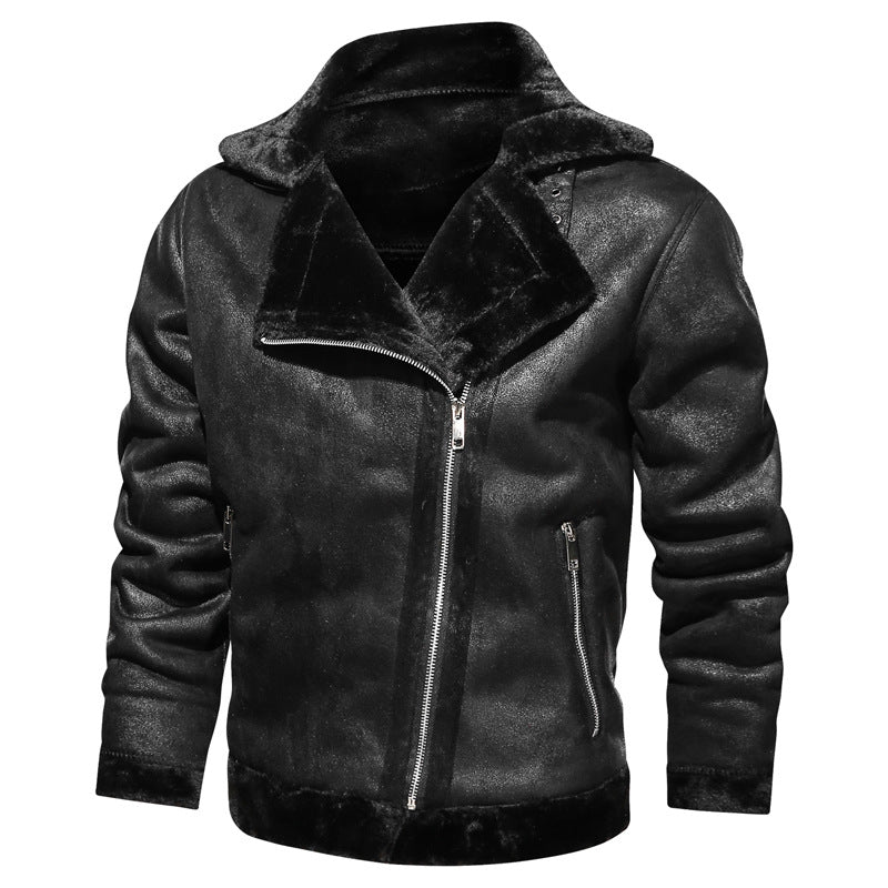 Men's Leatherette Flight Jacket with Teddy Lining and Asymmetrical Zip Mune Fashion