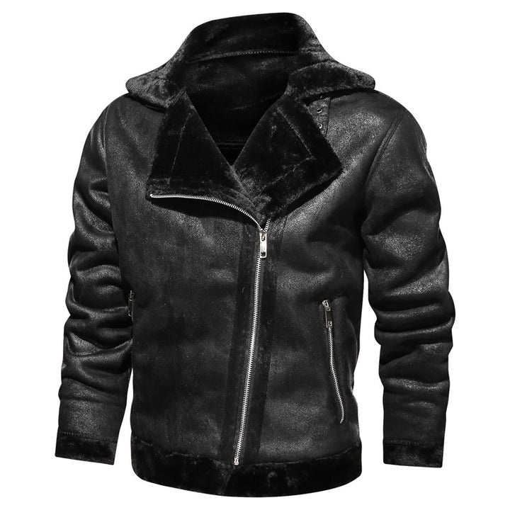 Men's Leatherette Flight Jacket with Teddy Lining and Asymmetrical Zip Mune Fashion