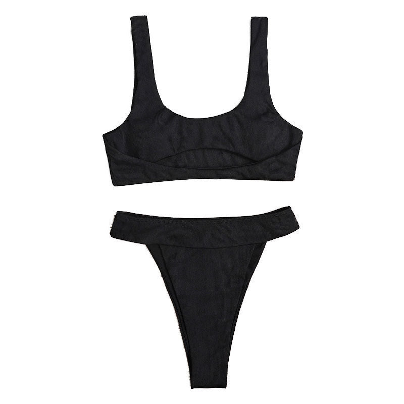 Women Bikini Set with Deep Round Neckline and Wide Straps Mune Fashion