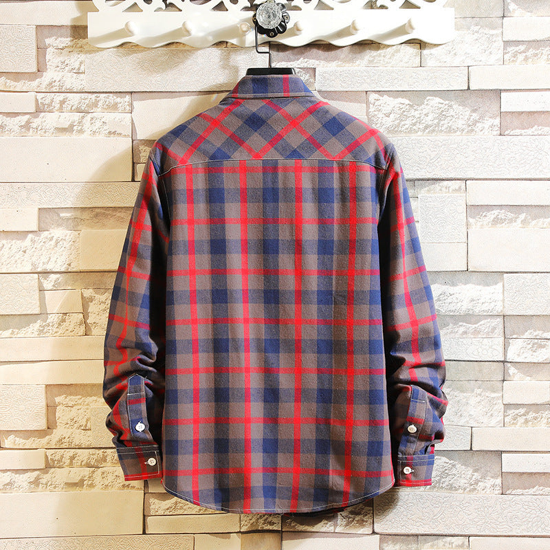 Men's casual checked cotton flannel shirt with button-down collar, chest pocket, and rounded hem Mune Fashion