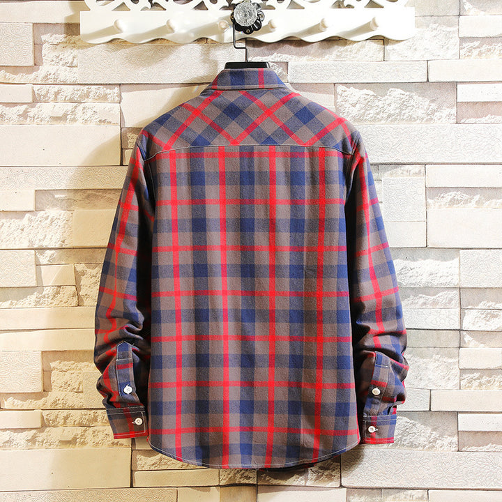 Men's casual checked cotton flannel shirt with button-down collar, chest pocket, and rounded hem Mune Fashion