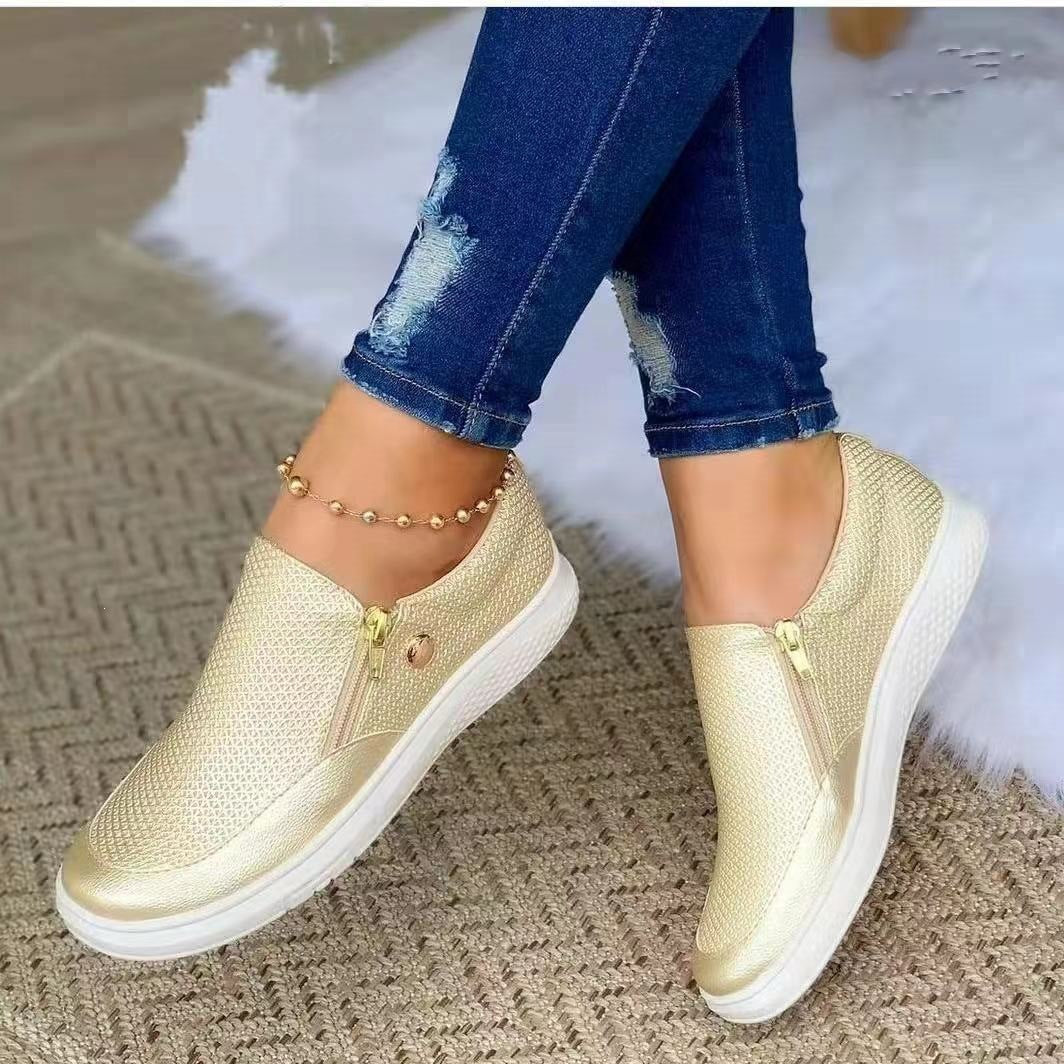 Women's Slip-On Mesh Sneaker with Side Zipper and Thick Rubber Sole Mune Fashion