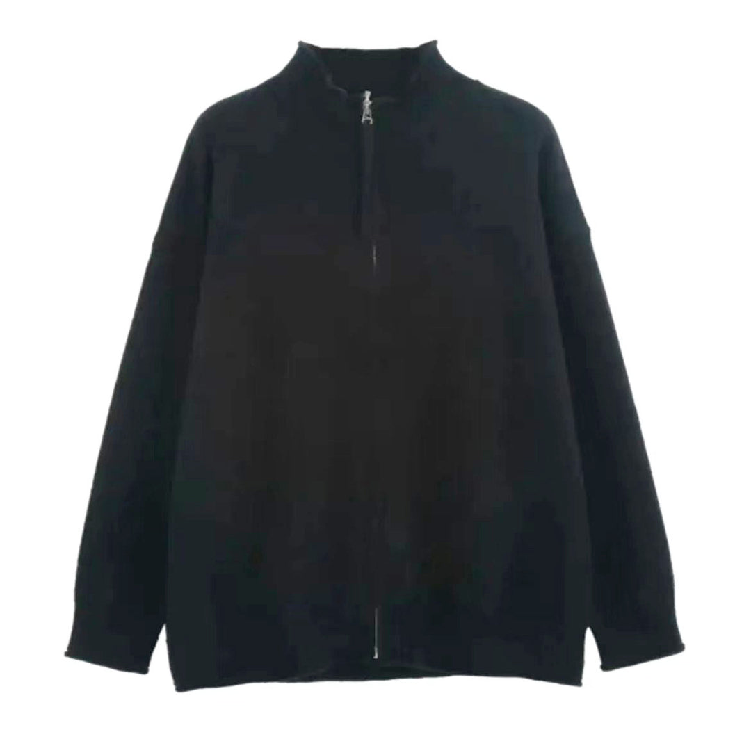 Women Leisure Cardigan with High Collar and Zipper Mune Fashion