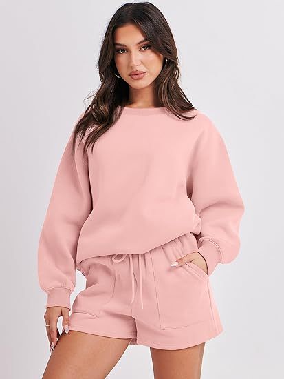 Women's Casual Two-Piece Lounge Sweatset with Oversized Round Neck Sweatshirt and High-Waist Relax Shorts Mune Fashion