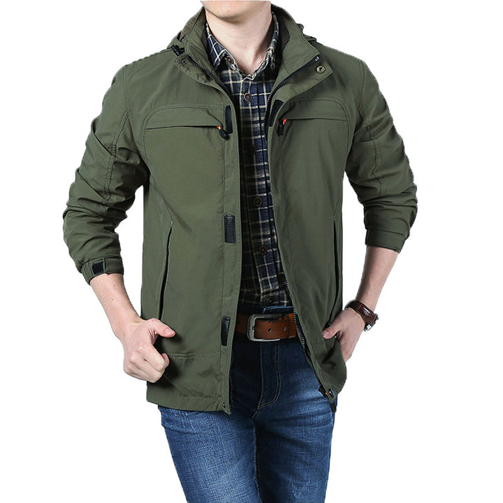 Men's Lightweight Utility Field Jacket with Hood, Zipper, and Multifunction Pockets Mune Fashion