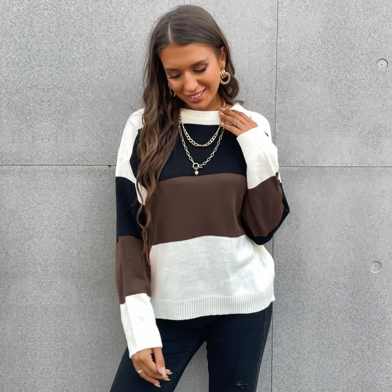 Women's Casual Knit Sweater with Color Block Design Mune Fashion
