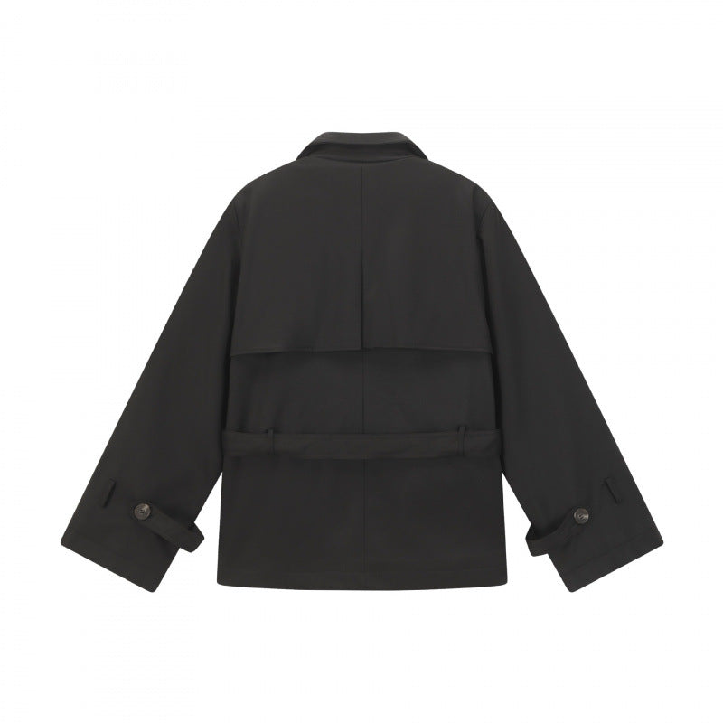 Unisex Short Double Blouson Trench Coat with Waist Belt and Boxy Silhouette Mune Fashion