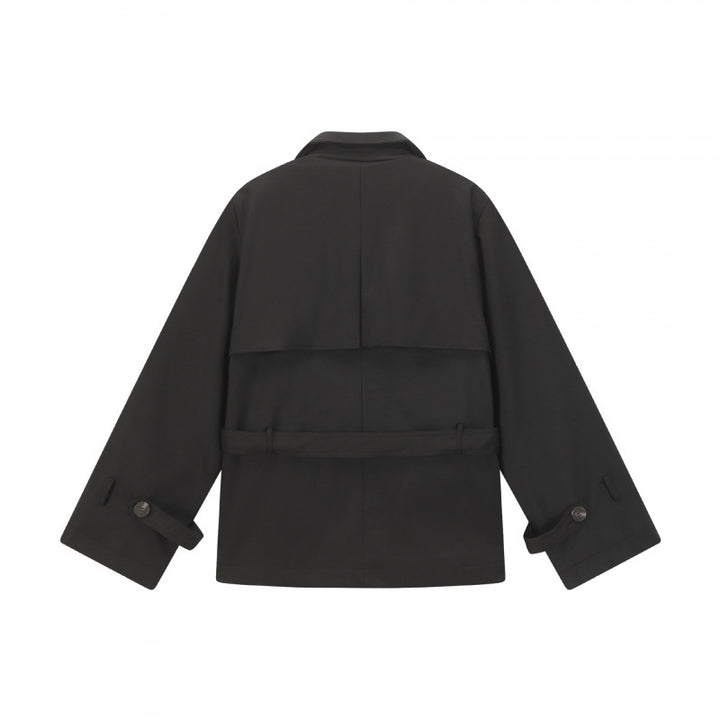 Unisex Short Double Blouson Trench Coat with Waist Belt and Boxy Silhouette Mune Fashion
