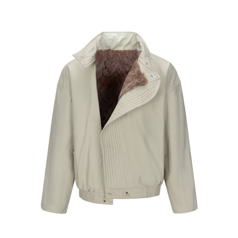 Men's Asymmetric Short Jacket with Stand Collar, Quilted Front Placket and Elastic Hem Mune Fashion