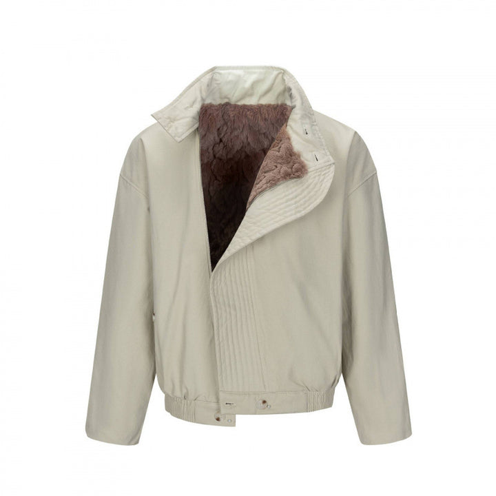 Men's Asymmetric Short Jacket with Stand Collar, Quilted Front Placket and Elastic Hem Mune Fashion