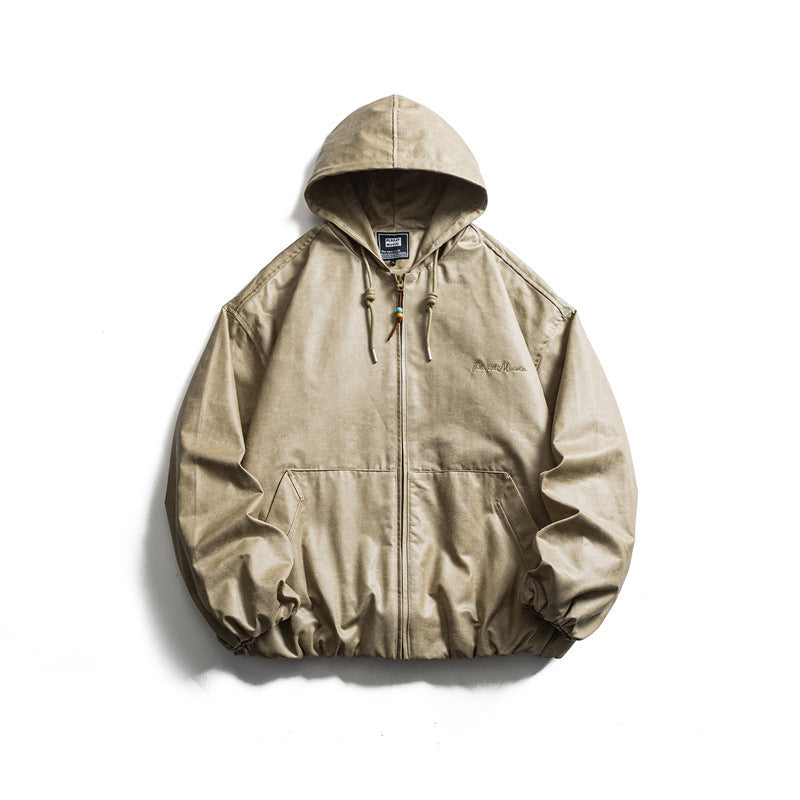 Men's short-cut faux leather hooded jacket in boxy cut with elastic hem and kangaroo pockets Mune Fashion