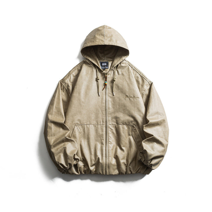 Men's short-cut faux leather hooded jacket in boxy cut with elastic hem and kangaroo pockets Mune Fashion