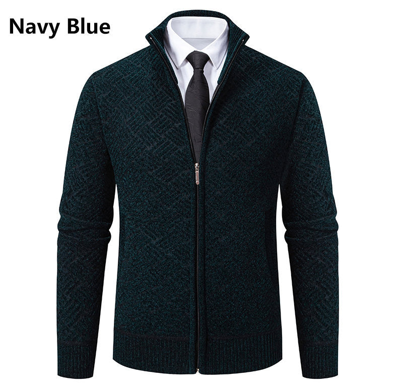 Men's knit zip jacket with geometric textured pattern and stand-up collar Mune Fashion
