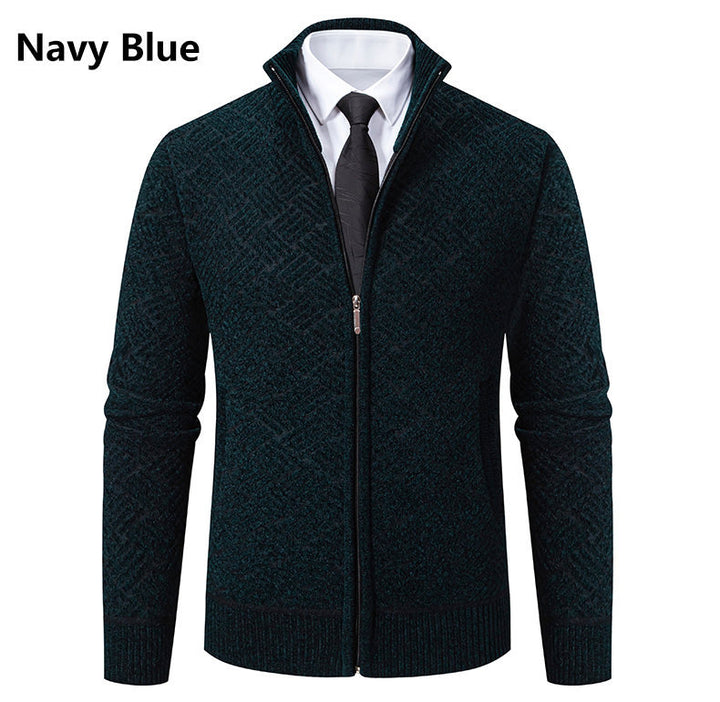 Men's knit zip jacket with geometric textured pattern and stand-up collar Mune Fashion