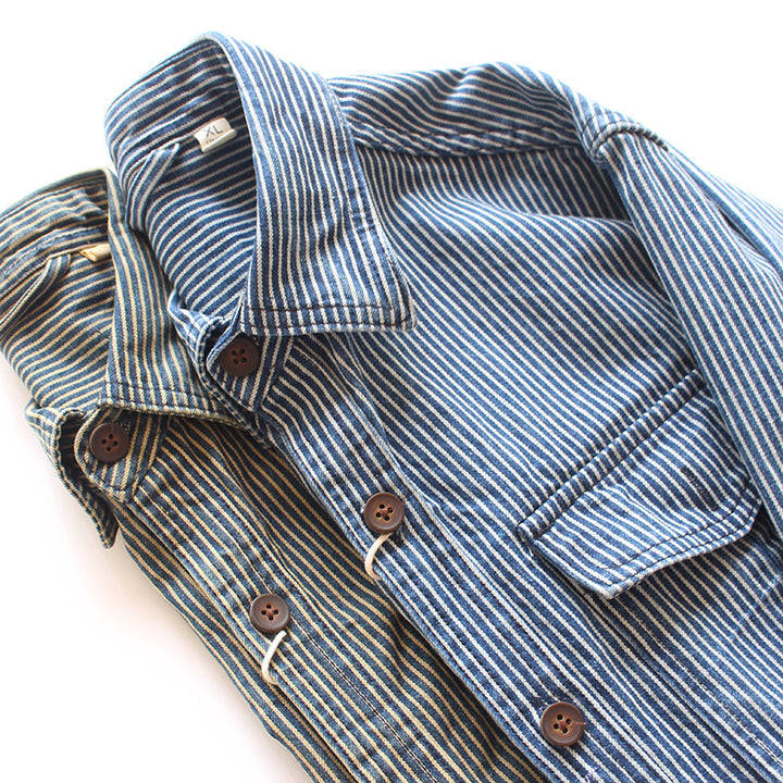 Men Striped Denim Shirt with Chest Pockets Mune Fashion