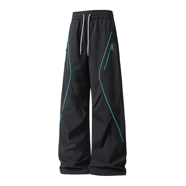 Men's Loose Utility Jogging Pants made of Functional Nylon with Drawstring, Zipper Pockets & Contrast Stitching Mune Fashion