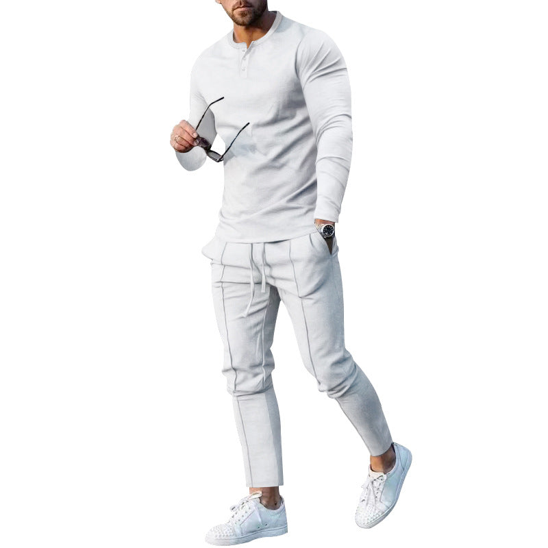 Men's nano athletic Henley long sleeve shirt and tapered jogging pants with decorative seams Mune Fashion