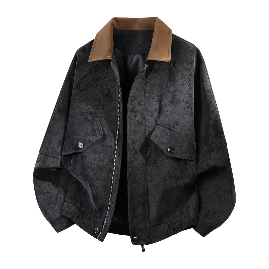 Men's Oversized Bomber Jacket in Suede Look with Contrasting Collar, Flap Pockets & Elastic Hem Mune Fashion
