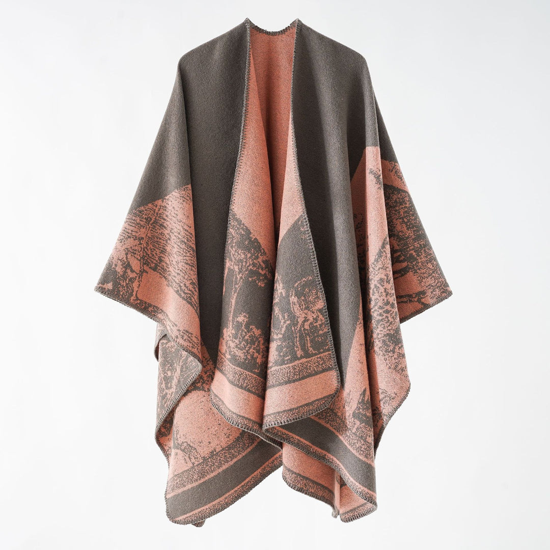 Ladies Jacquard wool blend wrap with open kimono fall and soft touch Mune Fashion