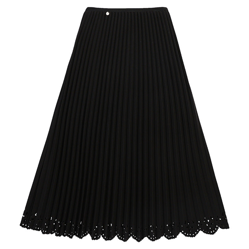 Women's pleated midi skirt with fine pleats, elasticated waistband and floral laser-cut hem Mune Fashion
