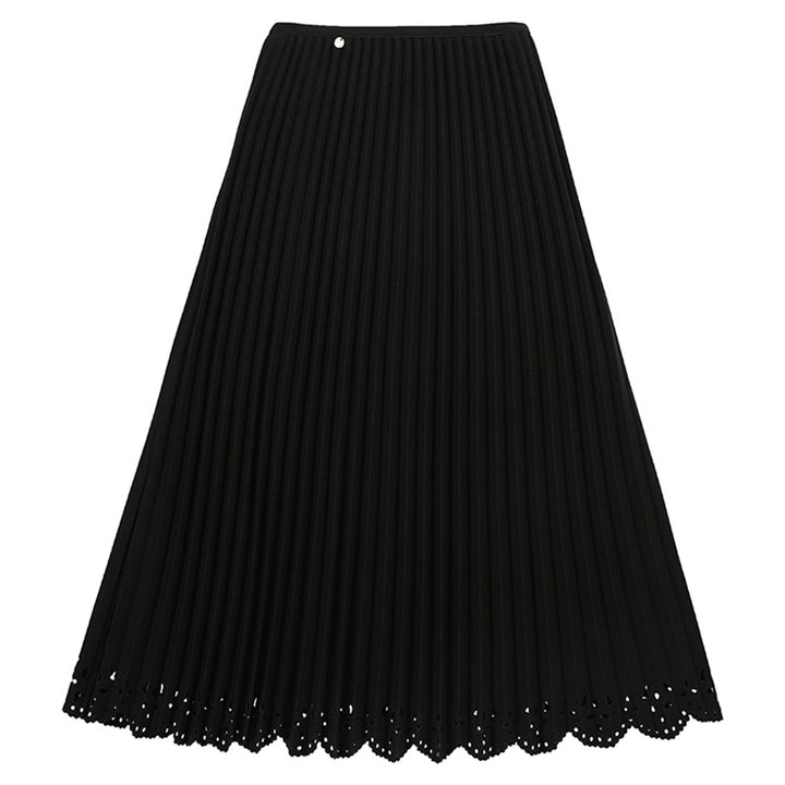Women's pleated midi skirt with fine pleats, elasticated waistband and floral laser-cut hem Mune Fashion