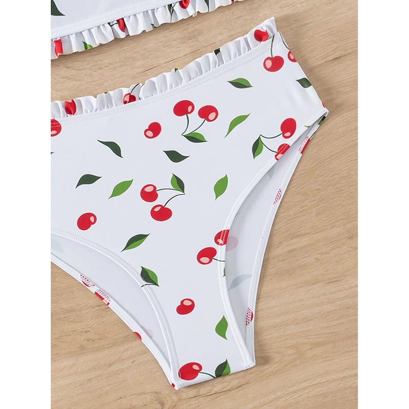 Women's bandeau bikini with cheerful cherry pattern and elegant ruffle Mune Fashion