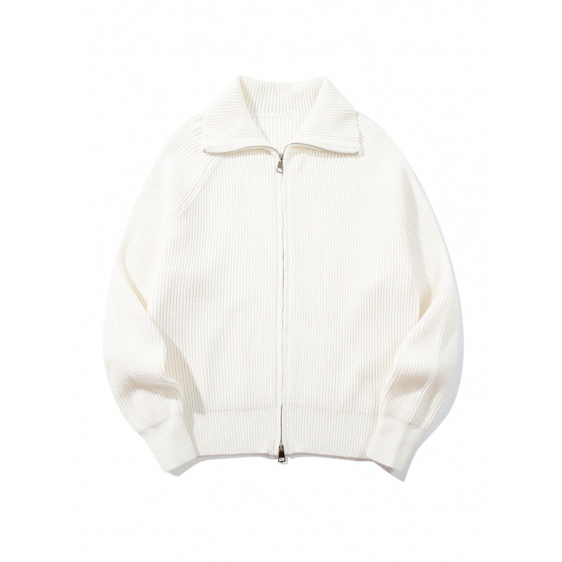 Unisex Ribbed Zip Cardigan with Stand-Up Collar, Raglan Sleeves and Two-Way Zipper Mune Fashion
