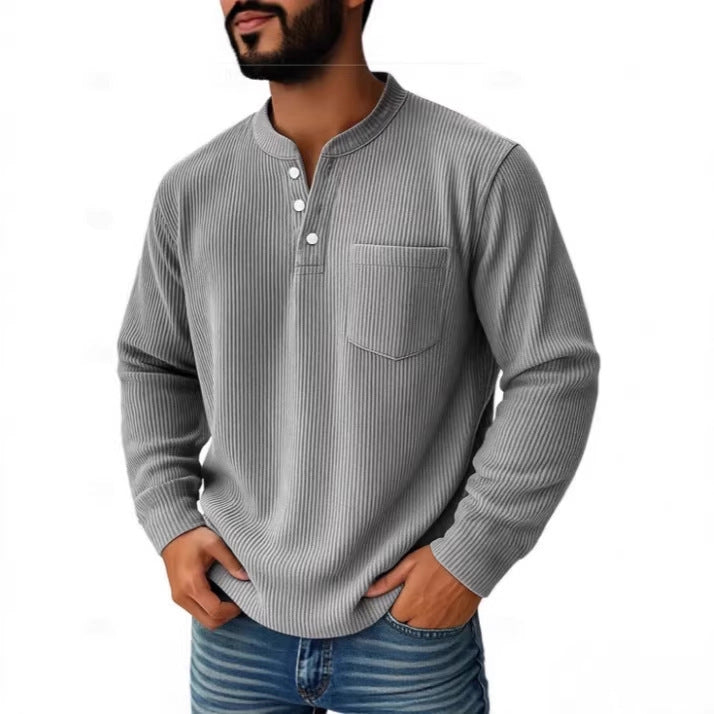 Men's thermal waffle knit Henley shirt with stand-up collar, chest pocket, and ribbed comfort fit Mune Fashion