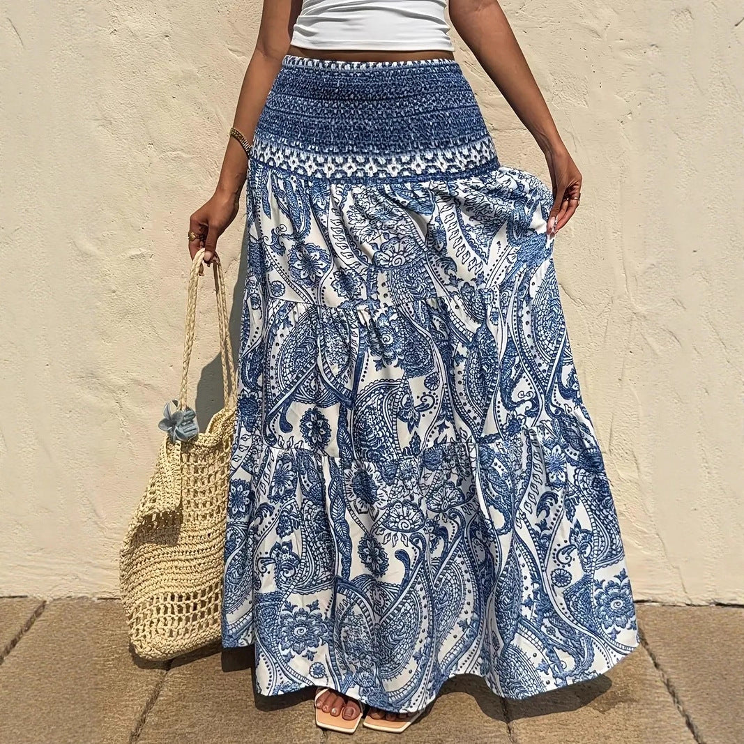 Women’s Maxi Skirt with Smocked Waist and Tiered Ruffle Mune Fashion