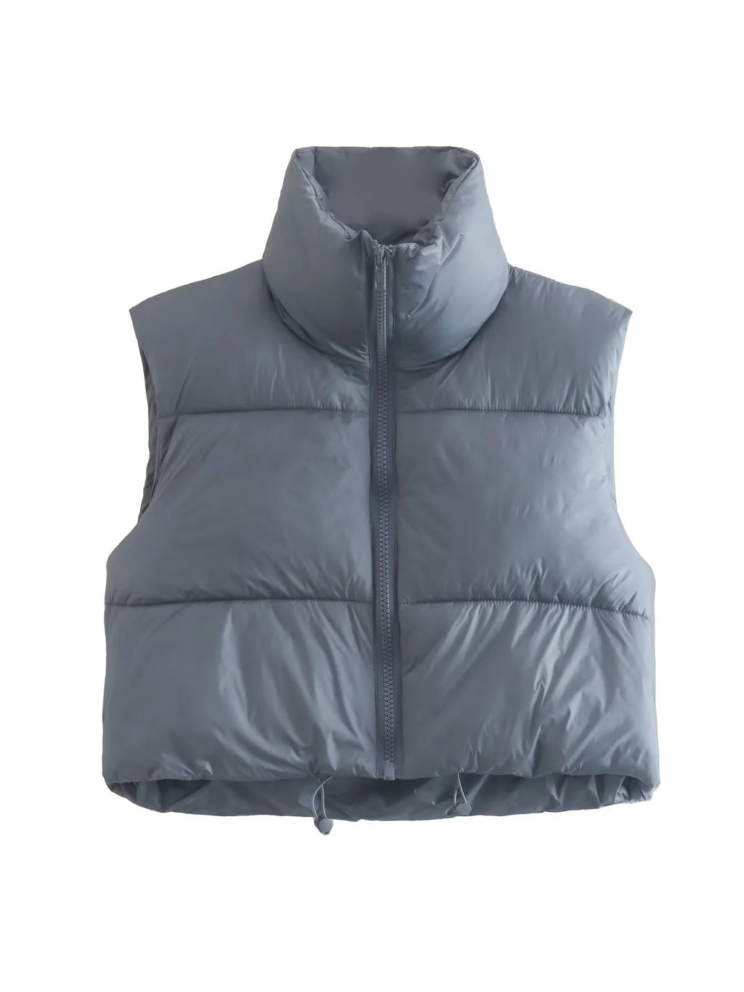 Women's short quilted vest with high stand-up collar, padded thermal filling, and adjustable drawstring hem Mune Fashion