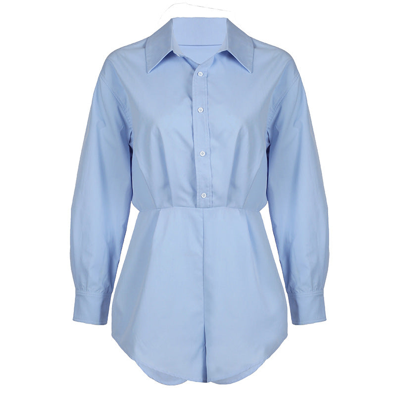 Ladies tailored shirt romper with long sleeves, concealed placket and figure-shaping waist Mune Fashion