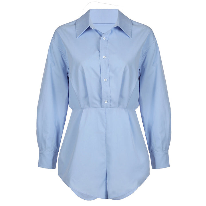 Ladies tailored shirt romper with long sleeves, concealed placket and figure-shaping waist Mune Fashion